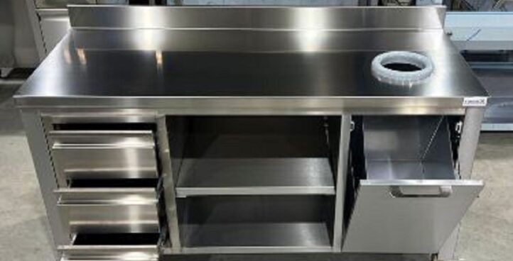 MEUBLE PLAN DE TRAVAIL INOX AVEC POUBELLE